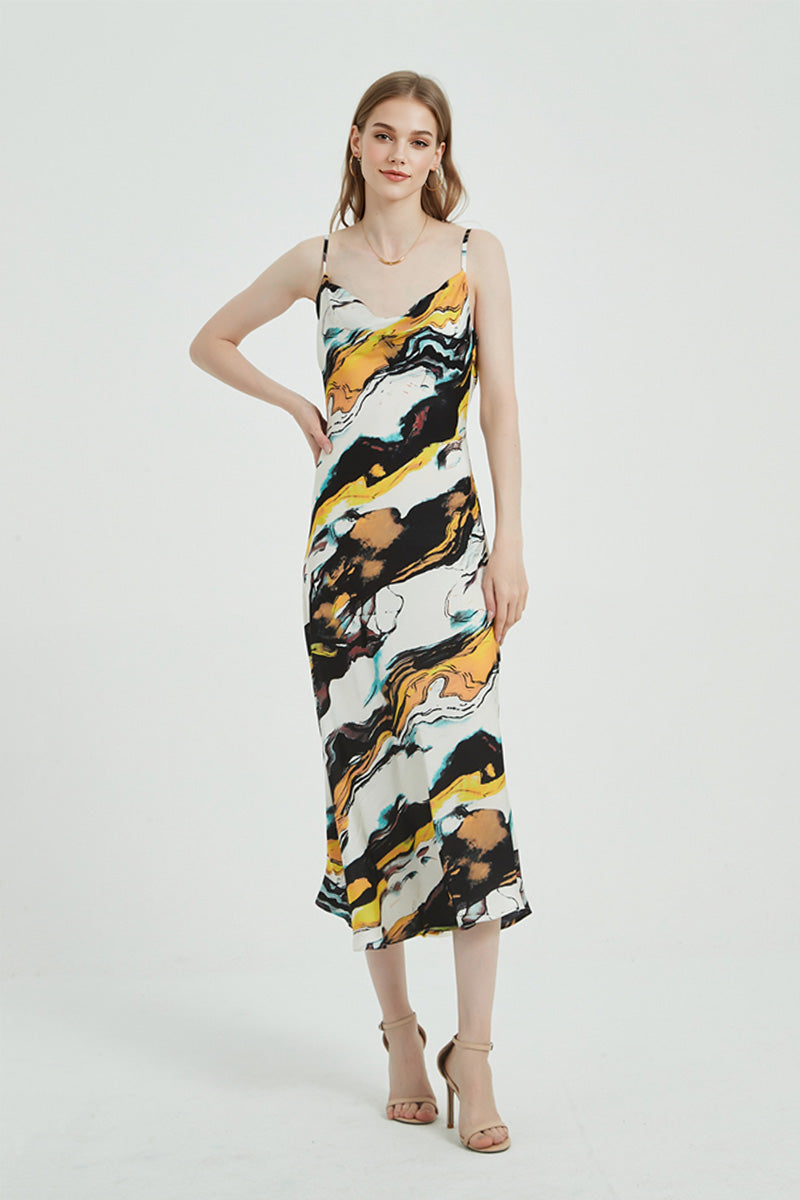 Floral Cowl-Neck Midi Slip Dress in Triacetate-Blend