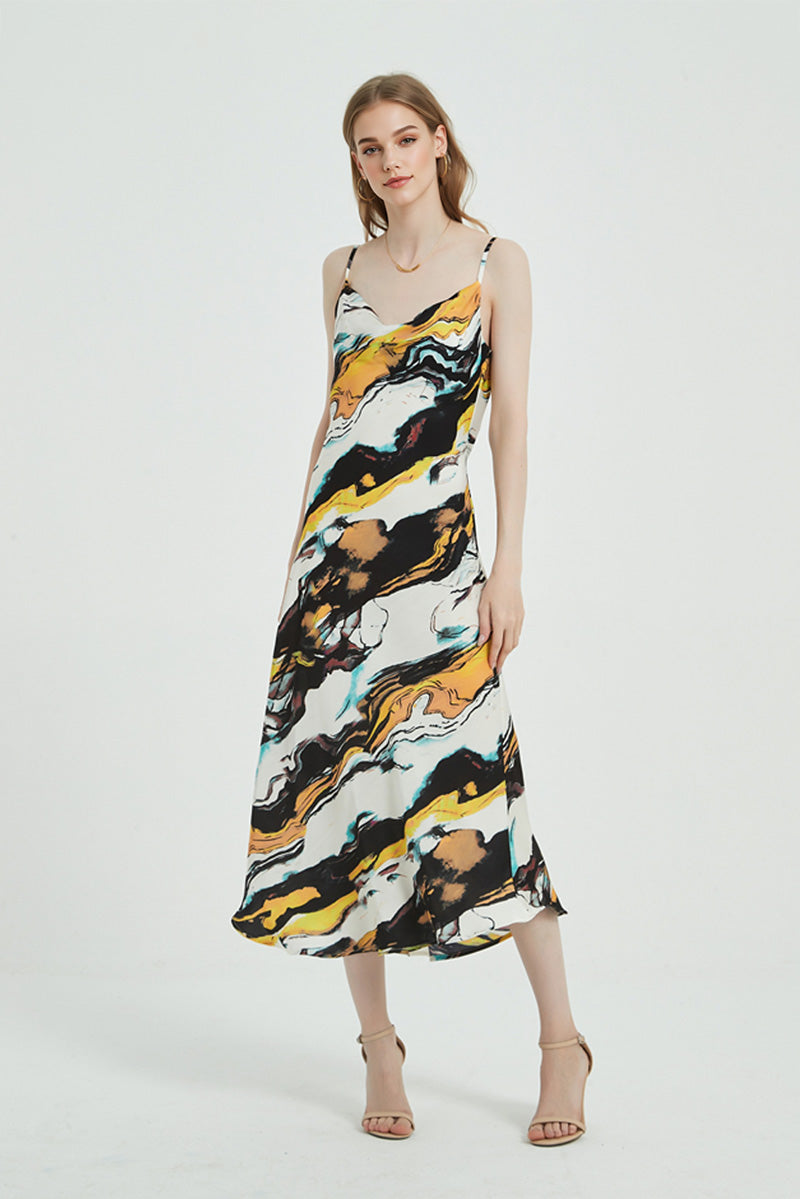 Floral Cowl-Neck Midi Slip Dress in Triacetate-Blend