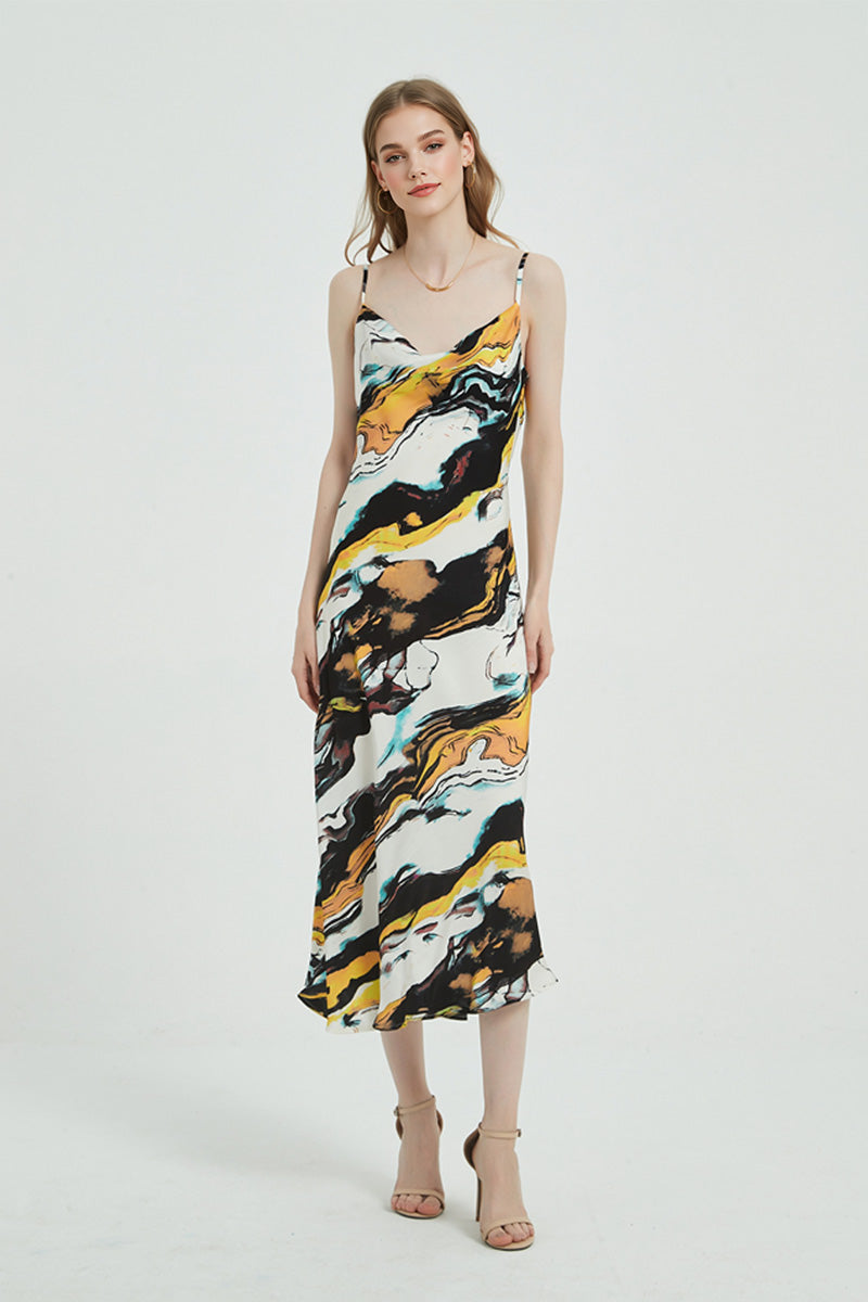 Floral Cowl-Neck Midi Slip Dress in Triacetate-Blend