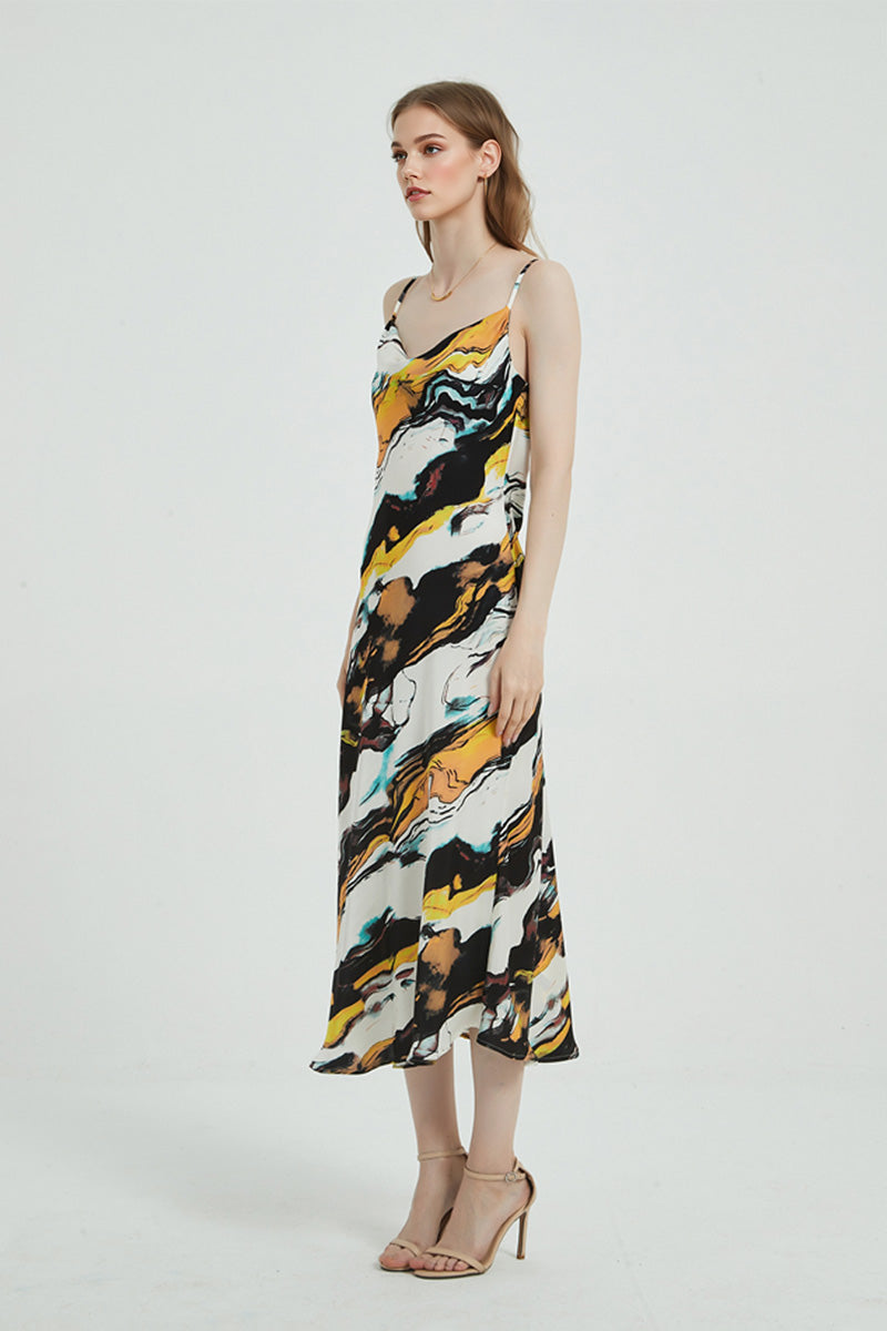 Floral Cowl-Neck Midi Slip Dress in Triacetate-Blend