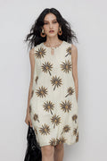 Floral Embroidered Sleeveless A-Line Knee-Length Dress