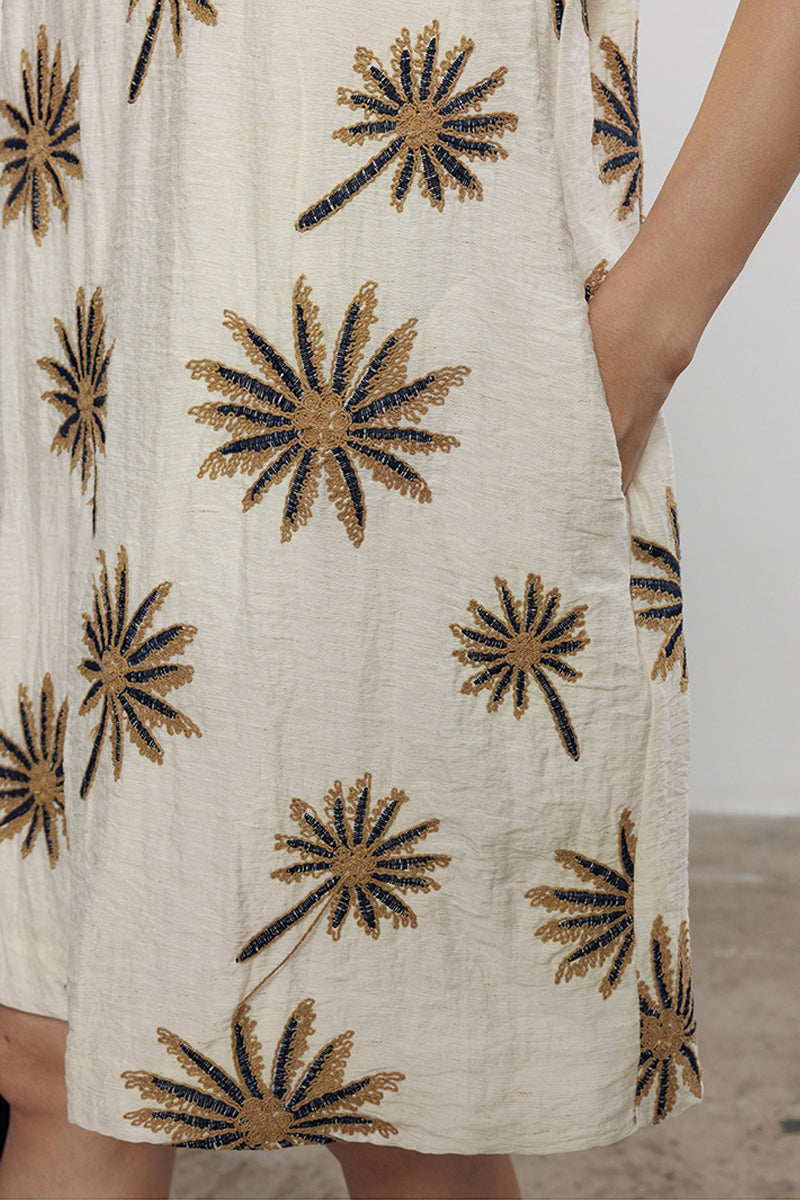Floral Embroidered Sleeveless A-Line Knee-Length Dress