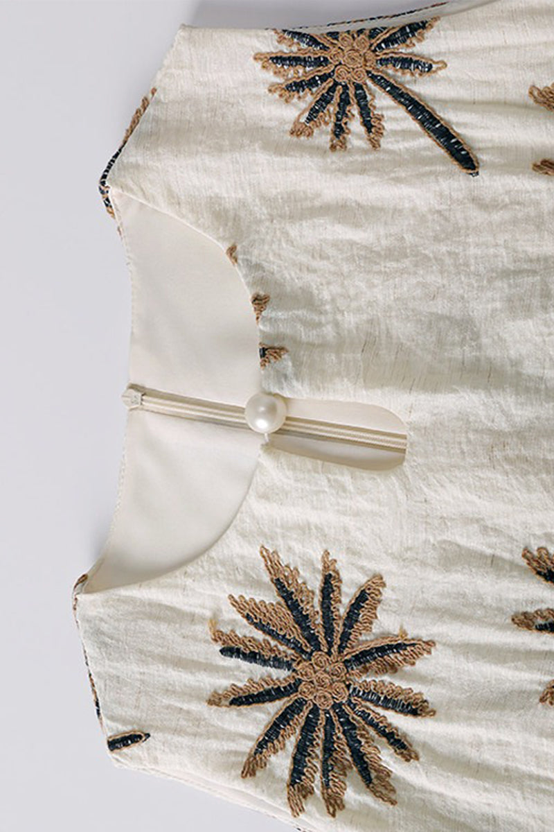 Floral Embroidered Sleeveless A-Line Knee-Length Dress