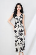 Floral Sleeveless V-Neck Satin Midi Dress