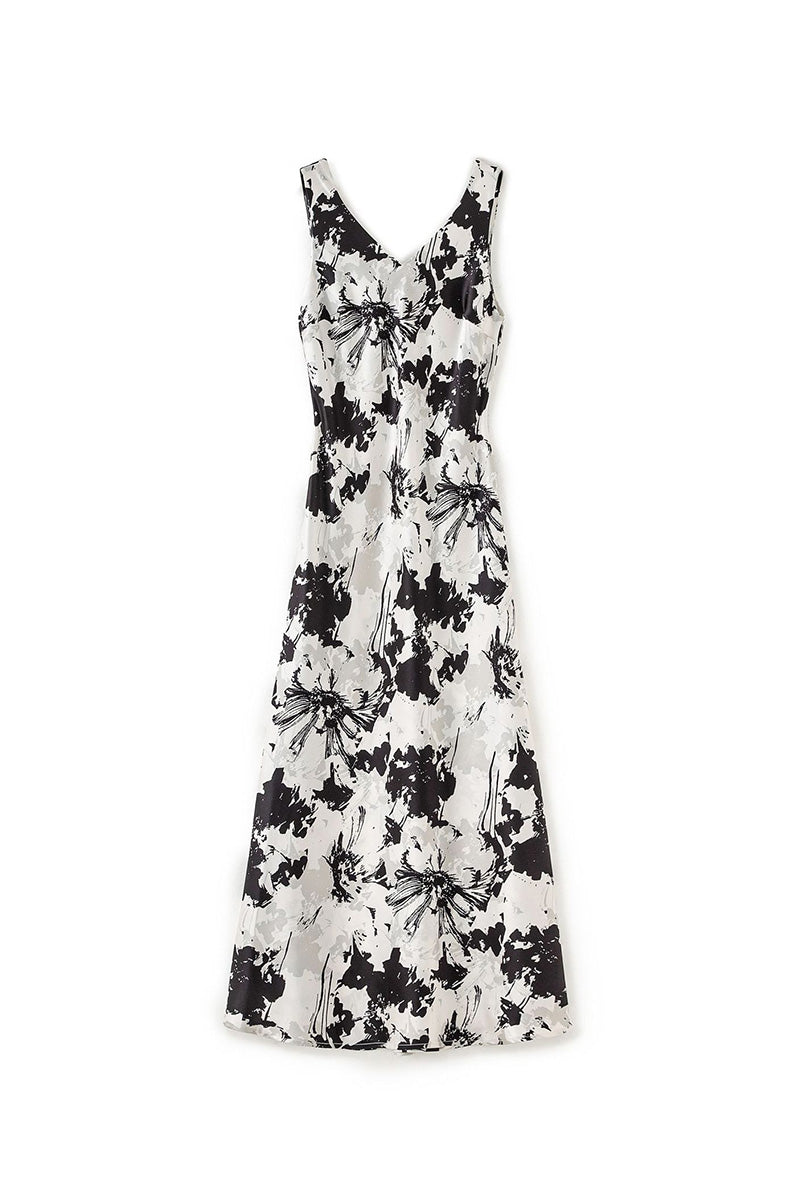 Floral Sleeveless V-Neck Satin Midi Dress