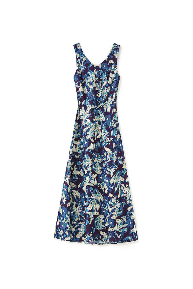 Floral Sleeveless V-Neck Satin Midi Dress