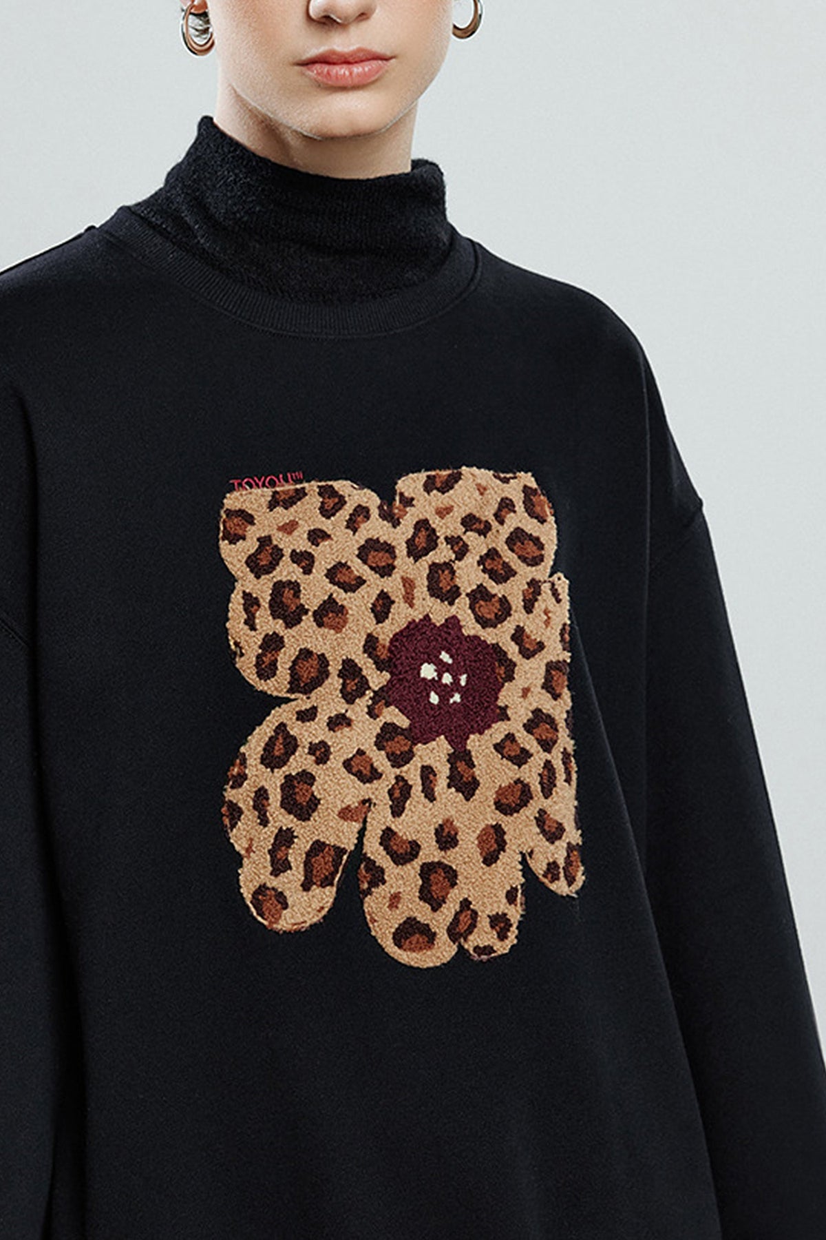 Flower Leopard Print Thermal Crewneck Sweatshirt