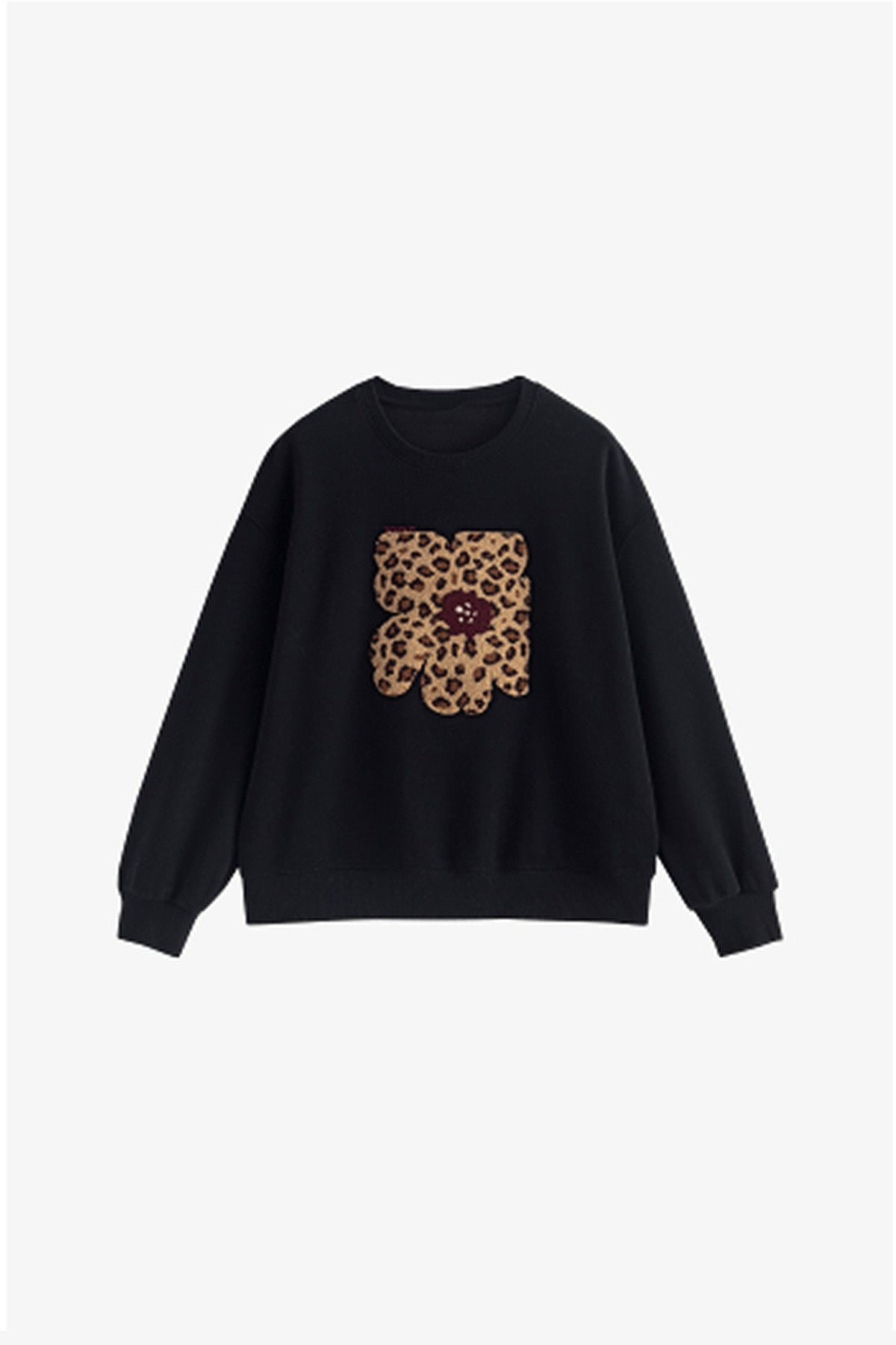 Flower Leopard Print Thermal Crewneck Sweatshirt
