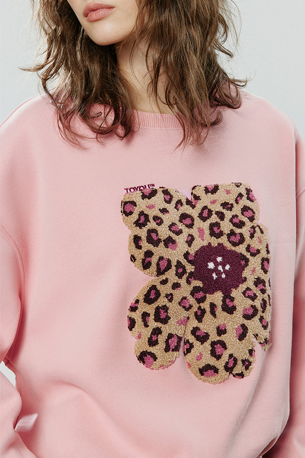 Flower Leopard Print Thermal Crewneck Sweatshirt