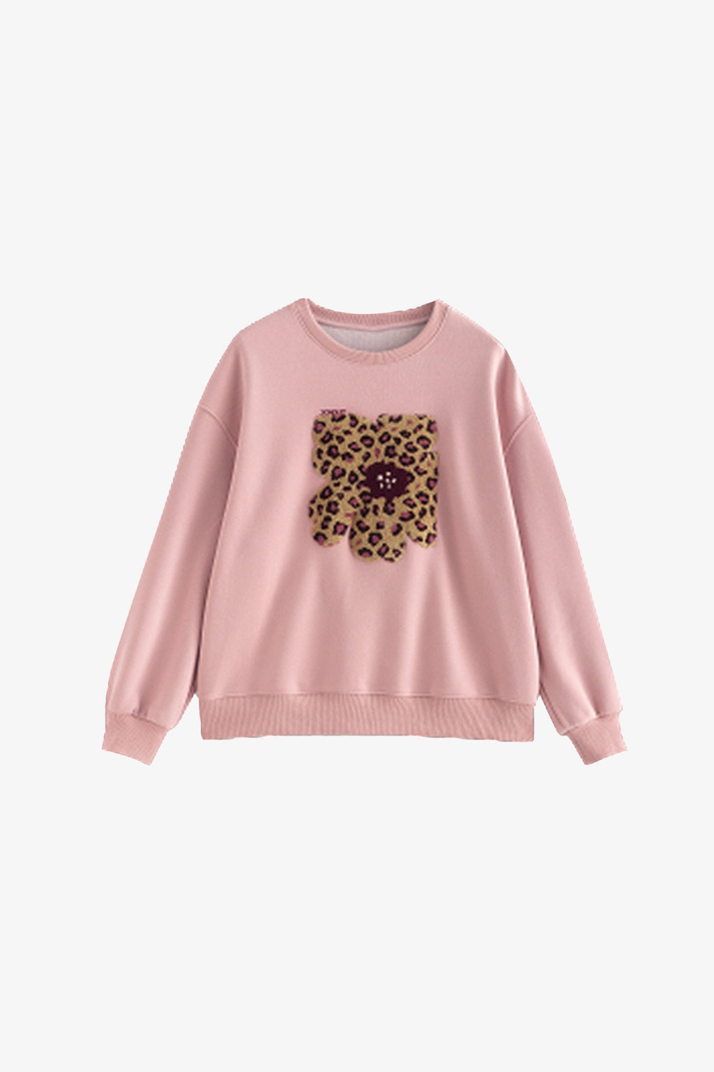 Flower Leopard Print Thermal Crewneck Sweatshirt