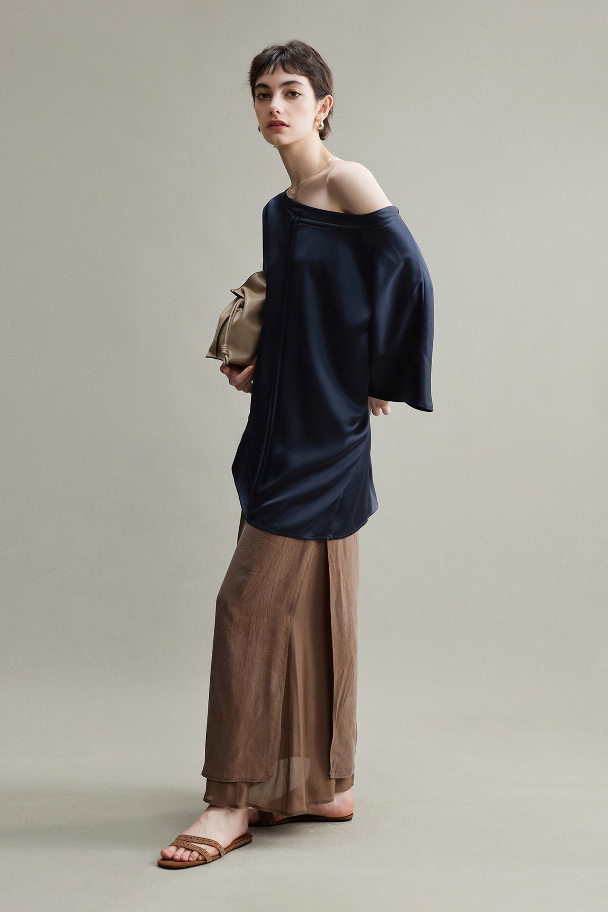 Flowy A-Line High Wasit Tencel Maxi Skirt with Slits