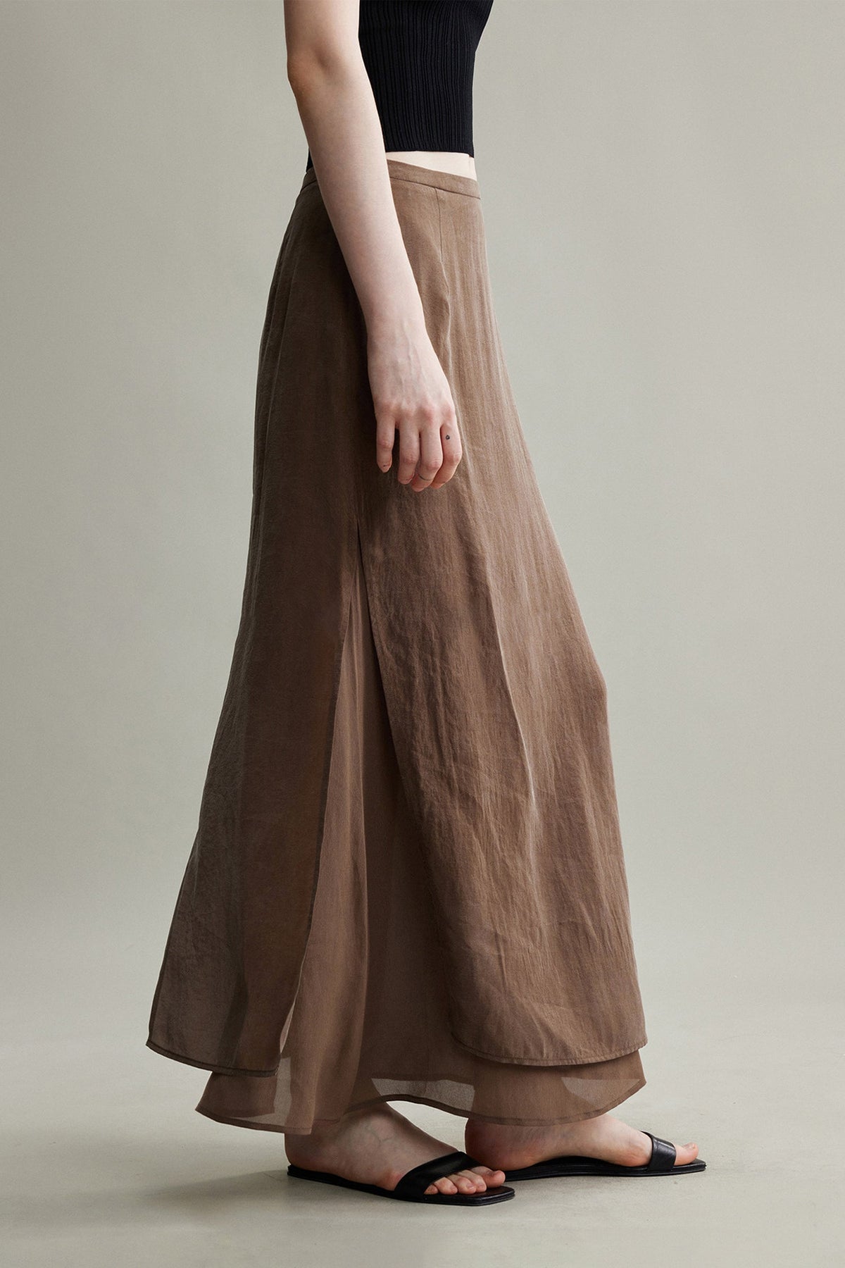 Flowy A-Line High Wasit Tencel Maxi Skirt with Slits