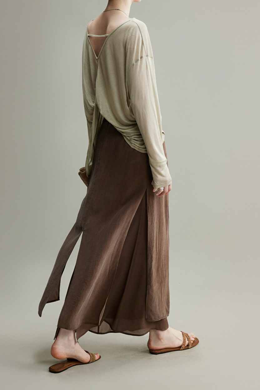 Flowy A-Line High Wasit Tencel Maxi Skirt with Slits
