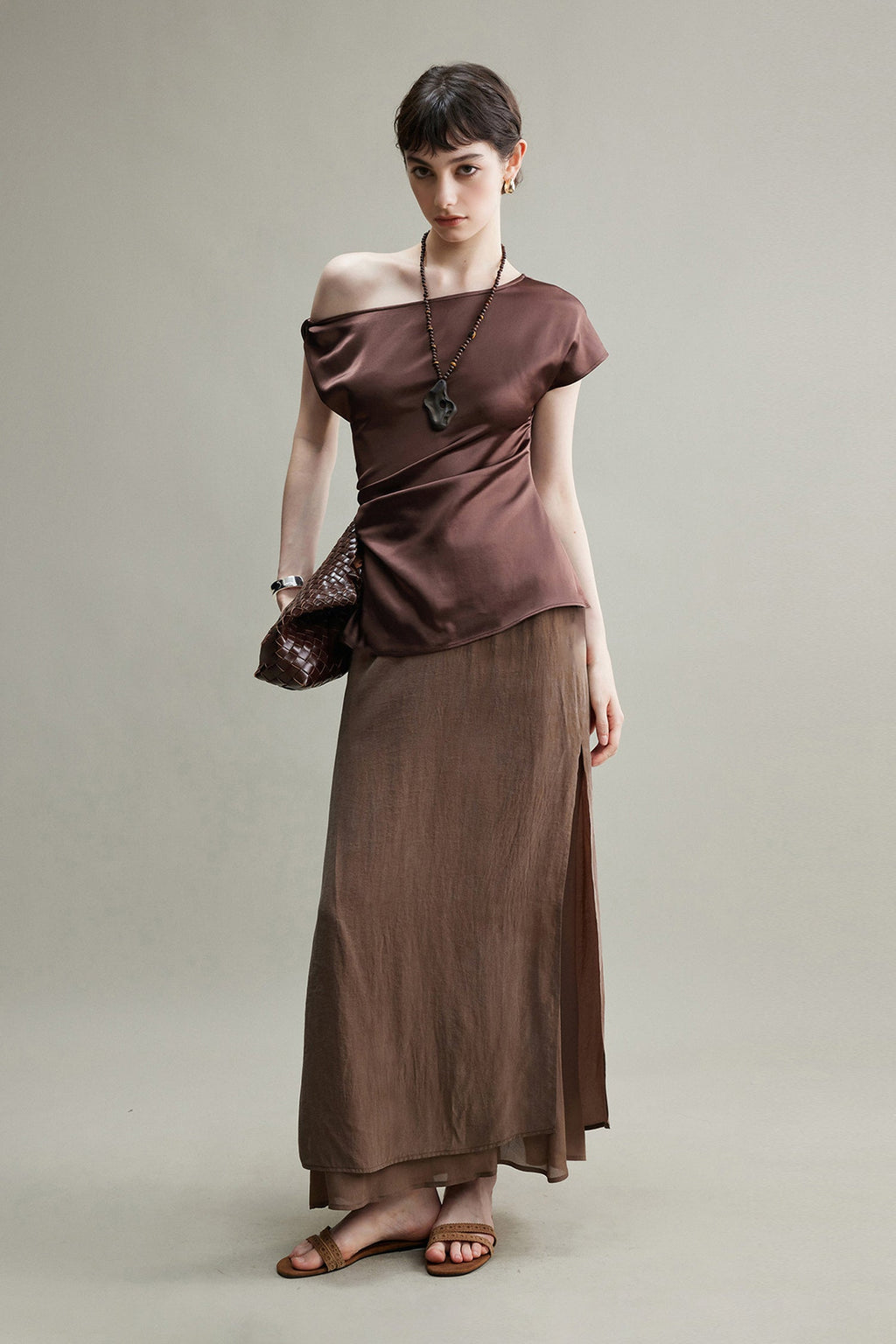 Flowy A-Line High Wasit Tencel Maxi Skirt with Slits