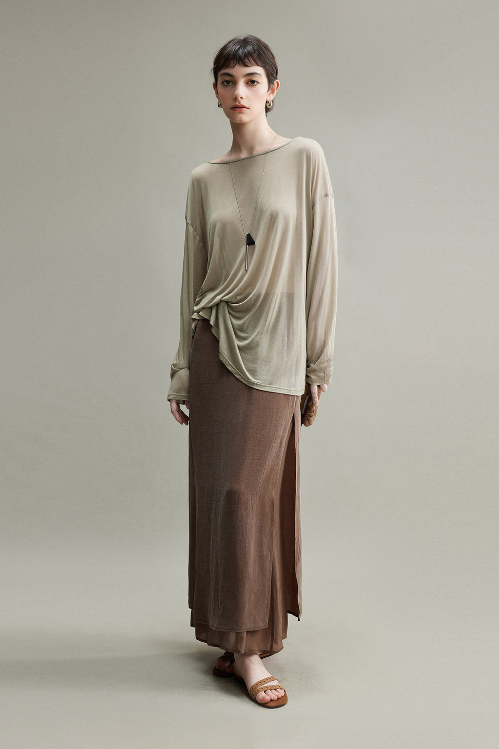 Flowy A-Line High Wasit Tencel Maxi Skirt with Slits