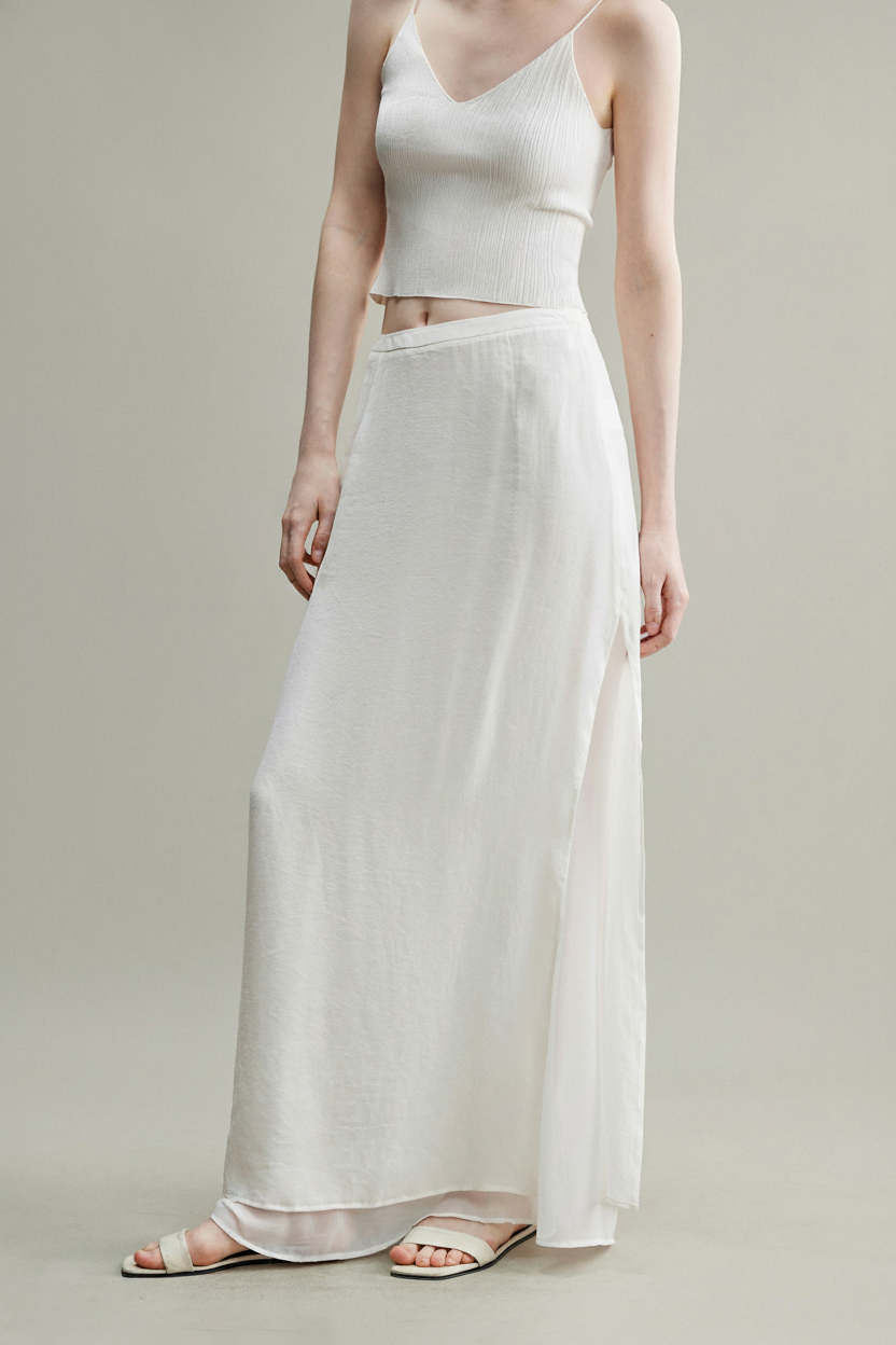 Flowy A-Line High Wasit Tencel Maxi Skirt with Slits