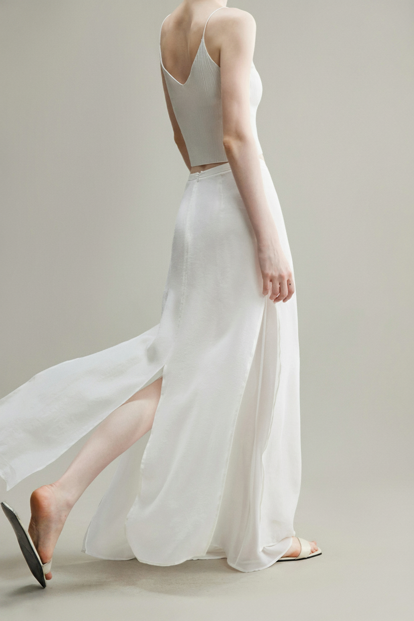 Flowy A-Line High Wasit Tencel Maxi Skirt with Slits