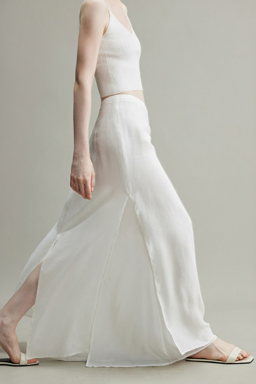 Flowy A-Line High Wasit Tencel Maxi Skirt with Slits
