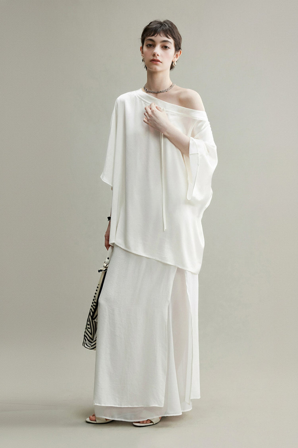 Flowy A-Line High Wasit Tencel Maxi Skirt with Slits