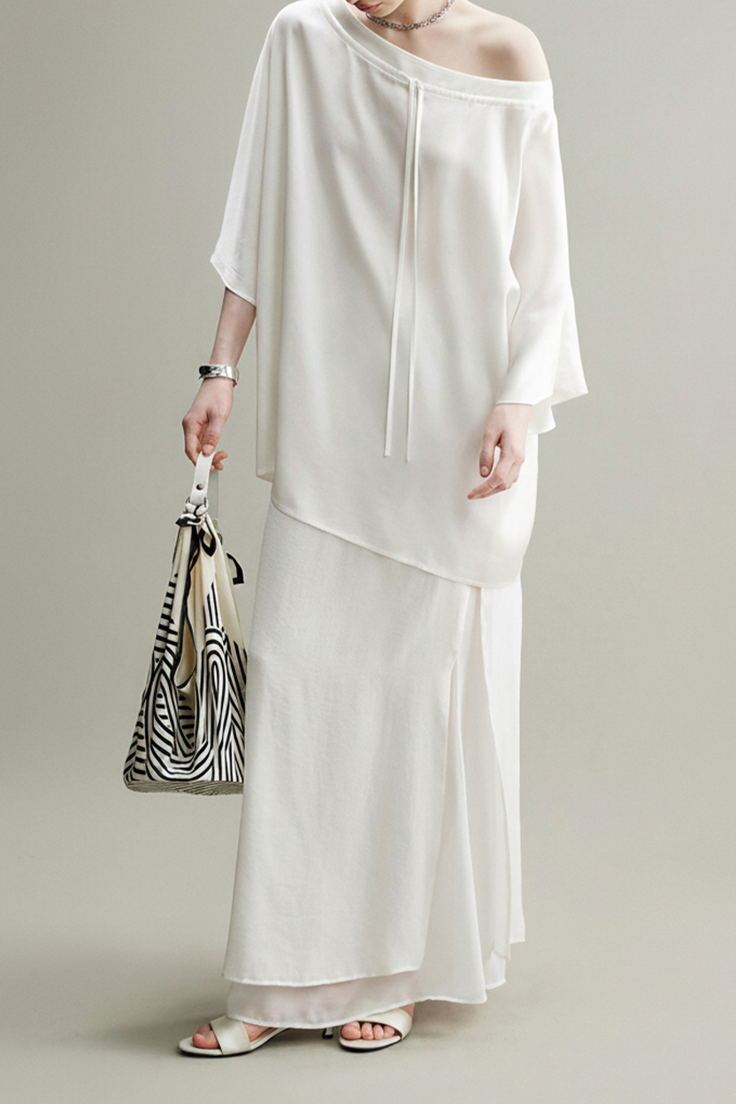 Flowy A-Line High Wasit Tencel Maxi Skirt with Slits