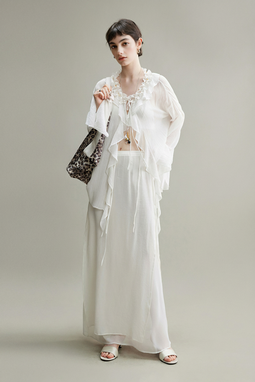 Flowy A-Line High Wasit Tencel Maxi Skirt with Slits