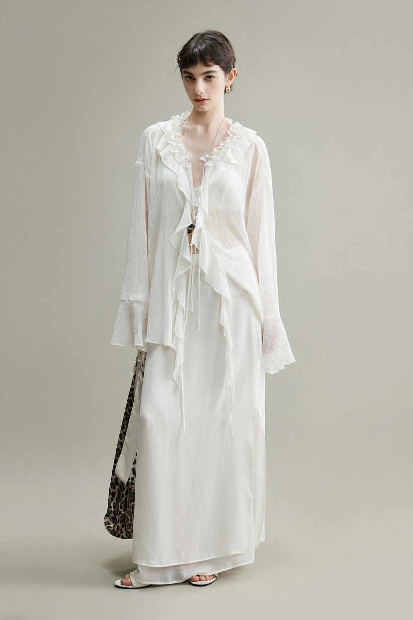 Flowy A-Line High Wasit Tencel Maxi Skirt with Slits
