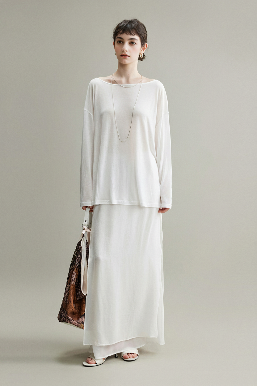 Flowy A-Line High Wasit Tencel Maxi Skirt with Slits