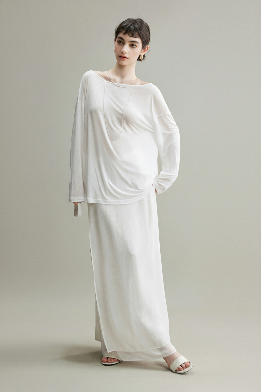 Flowy A-Line High Wasit Tencel Maxi Skirt with Slits