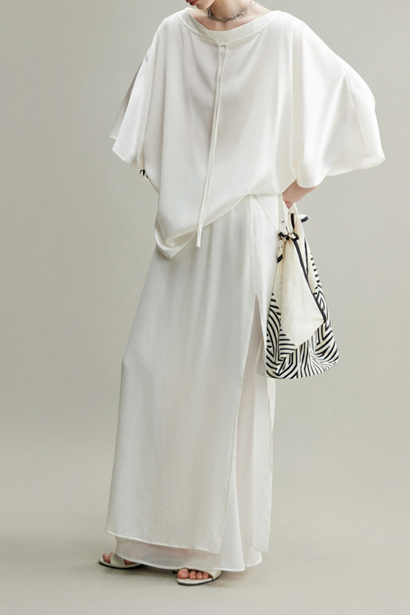 Flowy A-Line High Wasit Tencel Maxi Skirt with Slits