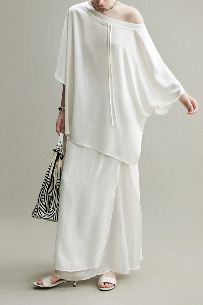 Flowy A-Line High Wasit Tencel Maxi Skirt with Slits