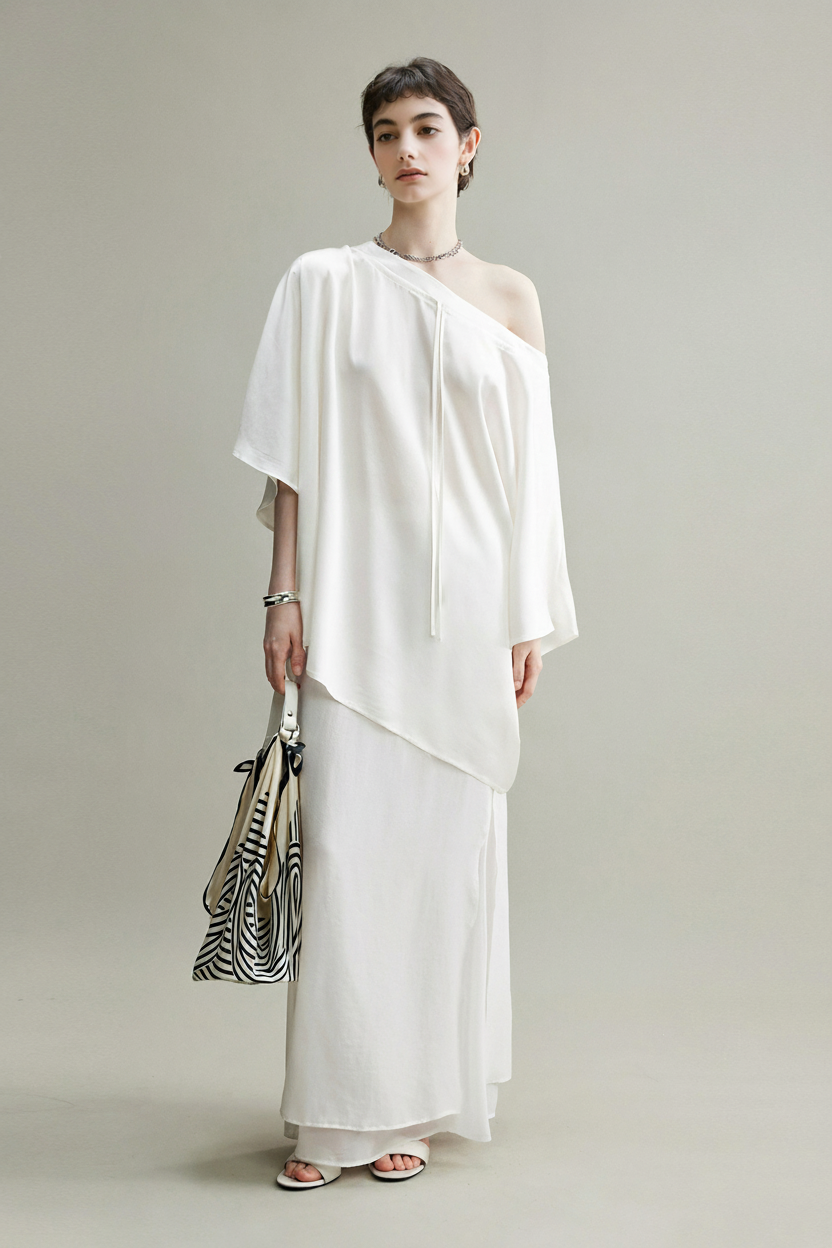 Flowy A-Line High Wasit Tencel Maxi Skirt with Slits