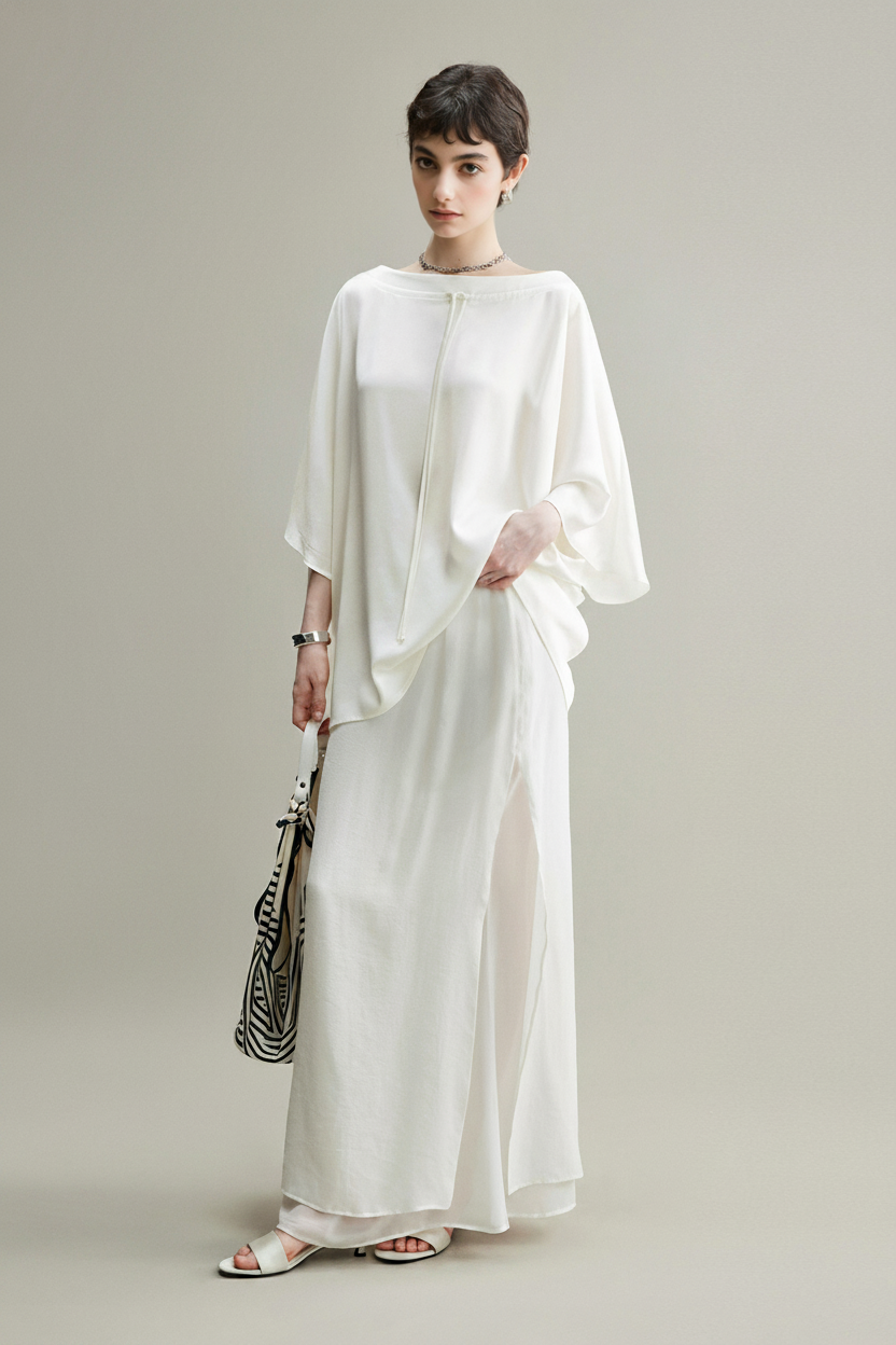 Flowy A-Line High Wasit Tencel Maxi Skirt with Slits