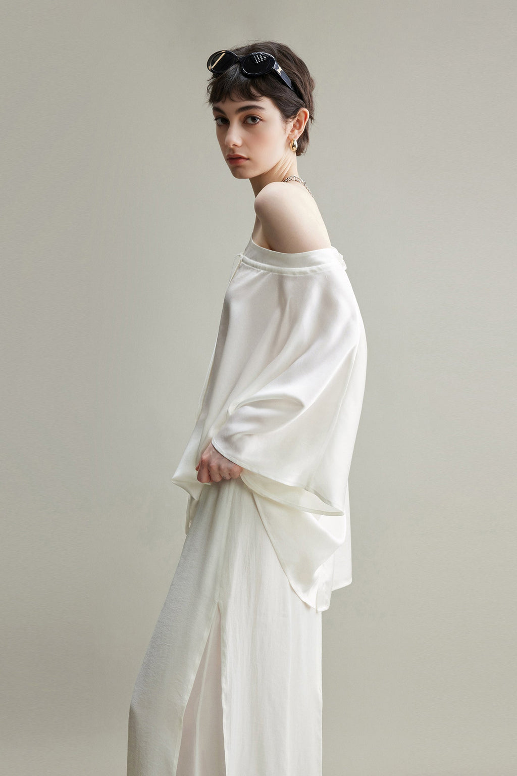 Flowy A-Line High Wasit Tencel Maxi Skirt with Slits
