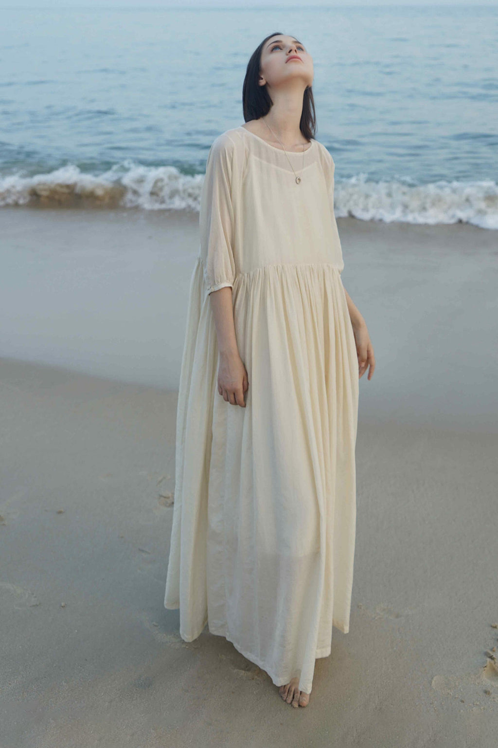 Flowy Cotton-Silk Empire Waist A-Line Maxi Dress