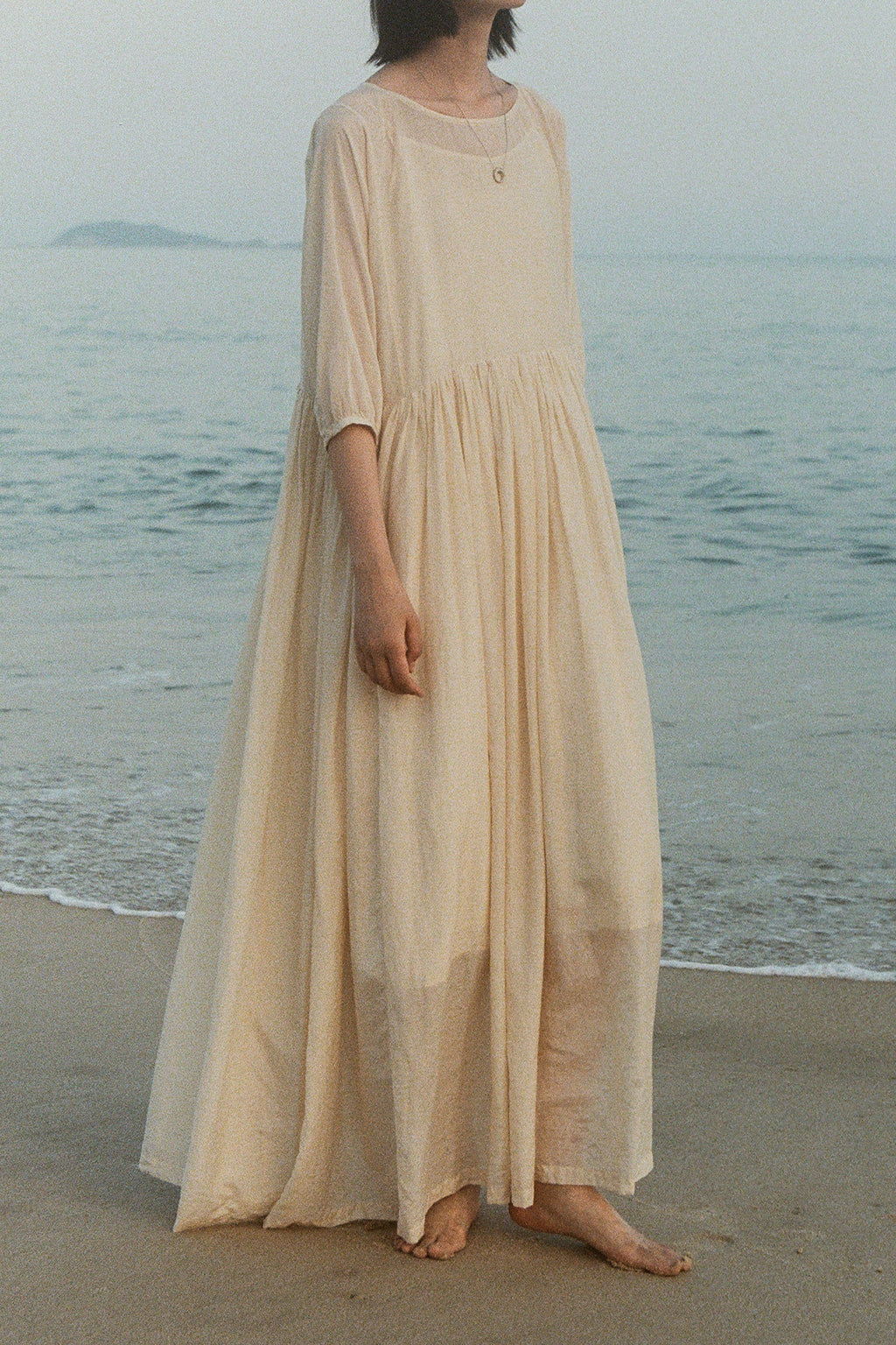 Flowy Cotton-Silk Empire Waist A-Line Maxi Dress
