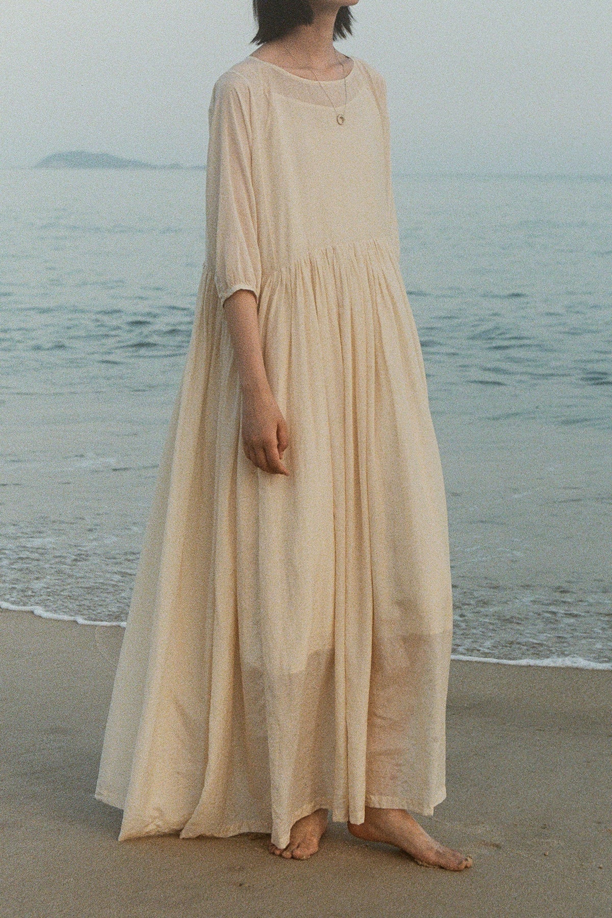 Flowy Cotton-Silk Empire Waist A-Line Maxi Dress