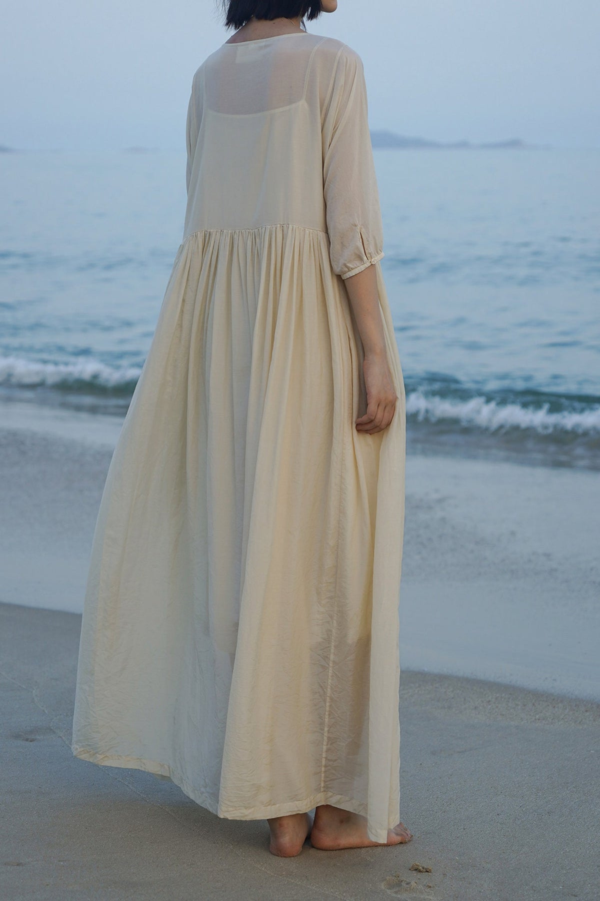 Flowy Cotton-Silk Empire Waist A-Line Maxi Dress