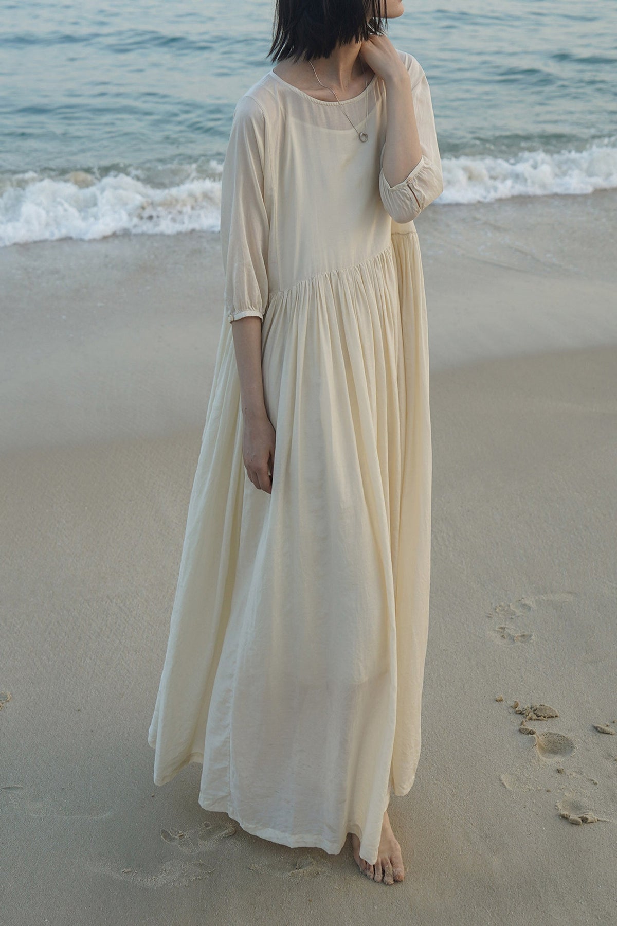 Flowy Cotton-Silk Empire Waist A-Line Maxi Dress