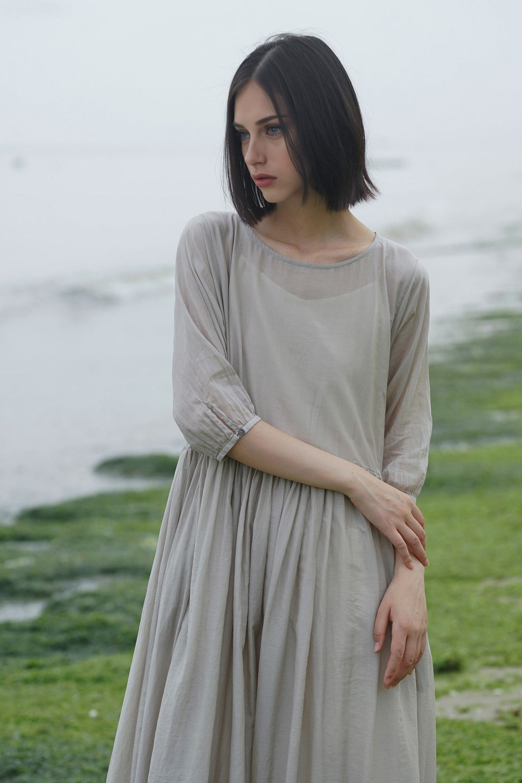 Flowy Cotton-Silk Empire Waist A-Line Maxi Dress