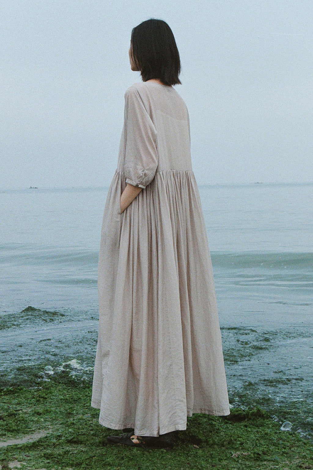 Flowy Cotton-Silk Empire Waist A-Line Maxi Dress