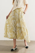 Flowy Linen-Blend Floral A-Line Maxi Skirt
