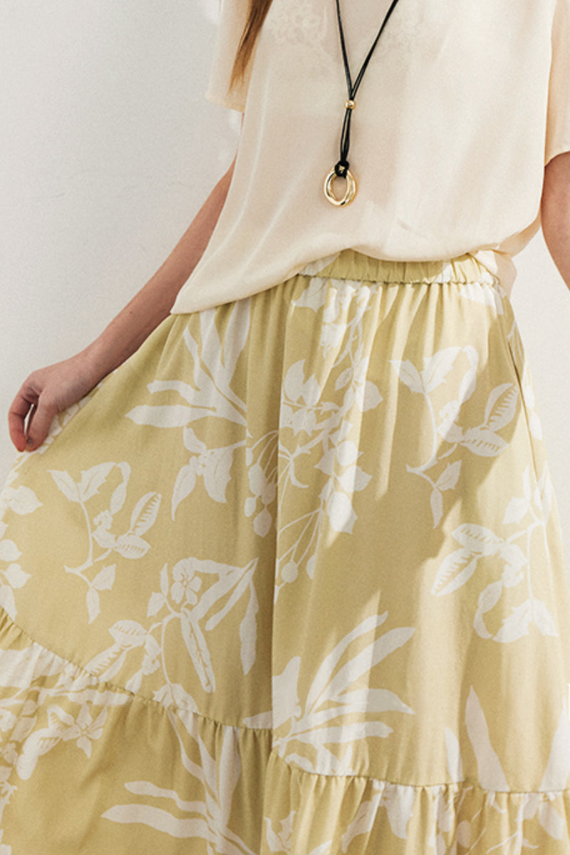 Flowy Linen-Blend Floral A-Line Maxi Skirt