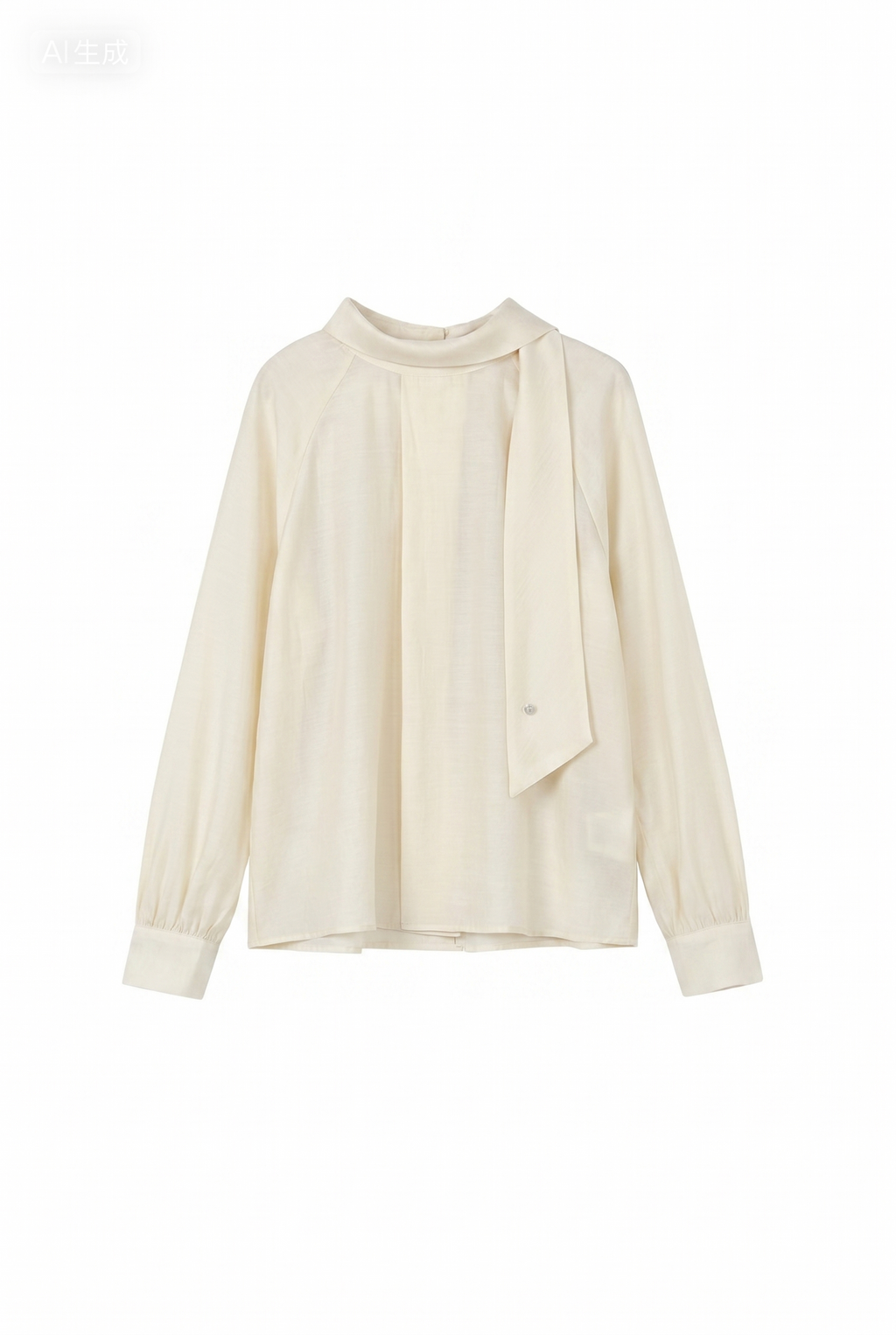 Flowy Long Sleeve Tie-Neck Blouse with Back Button