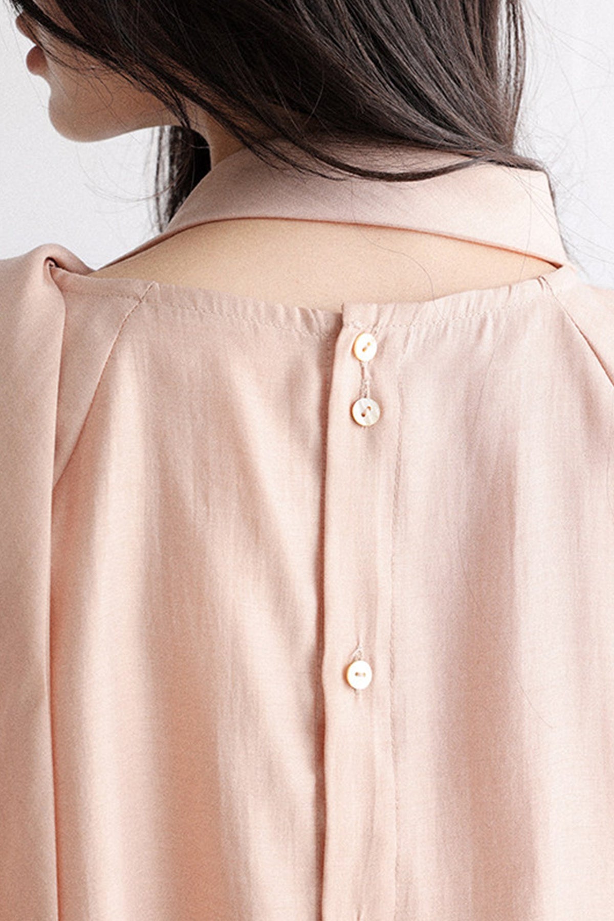 Flowy Long Sleeve Tie-Neck Blouse with Back Button
