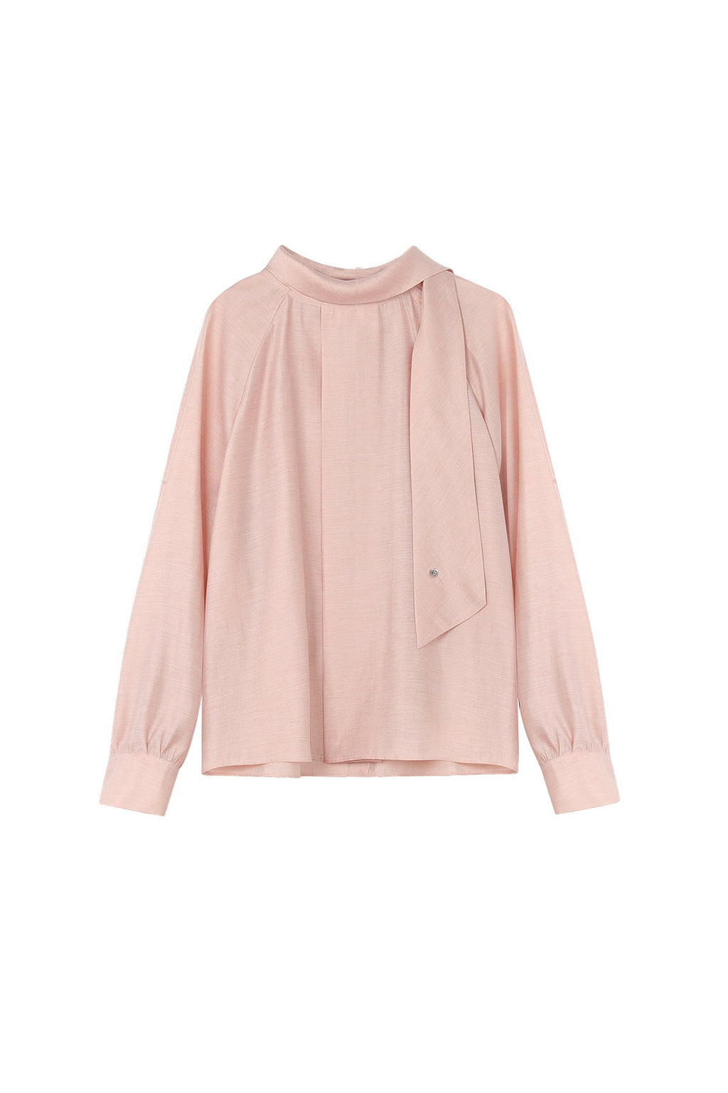 Flowy Long Sleeve Tie-Neck Blouse with Back Button