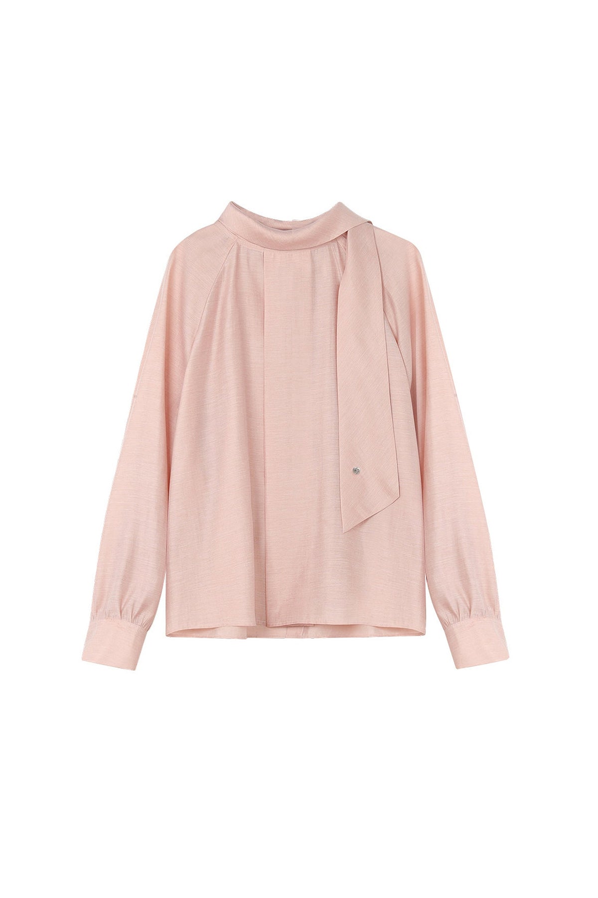 Flowy Long Sleeve Tie-Neck Blouse with Back Button