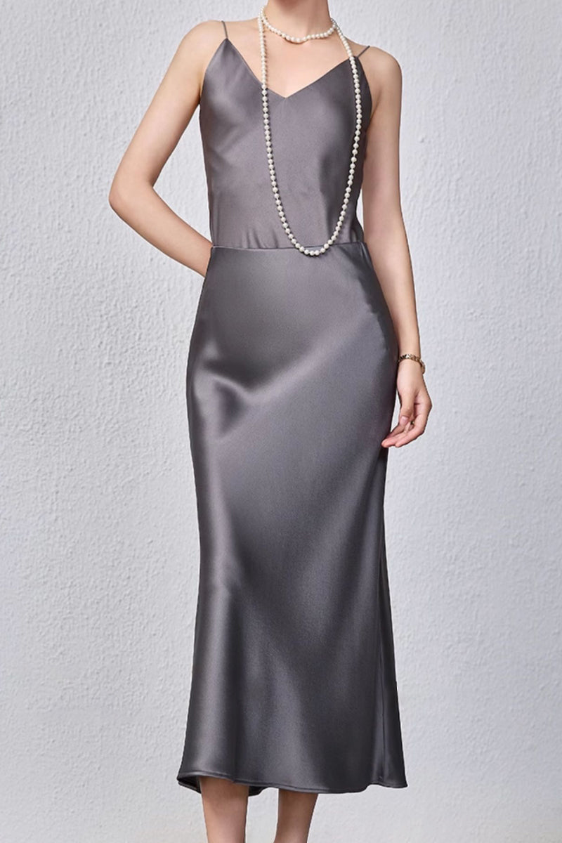 Flowy Satin Slip Mermaild Midi Skirt