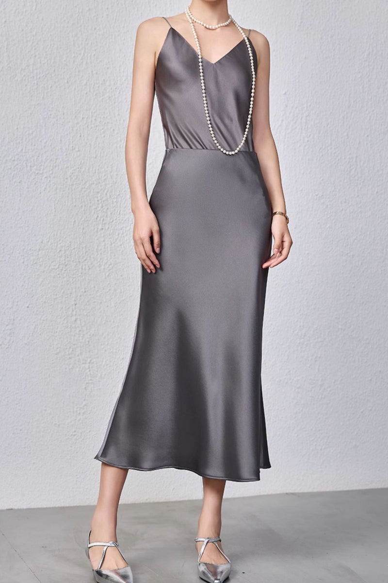 Flowy Satin Slip Mermaild Midi Skirt