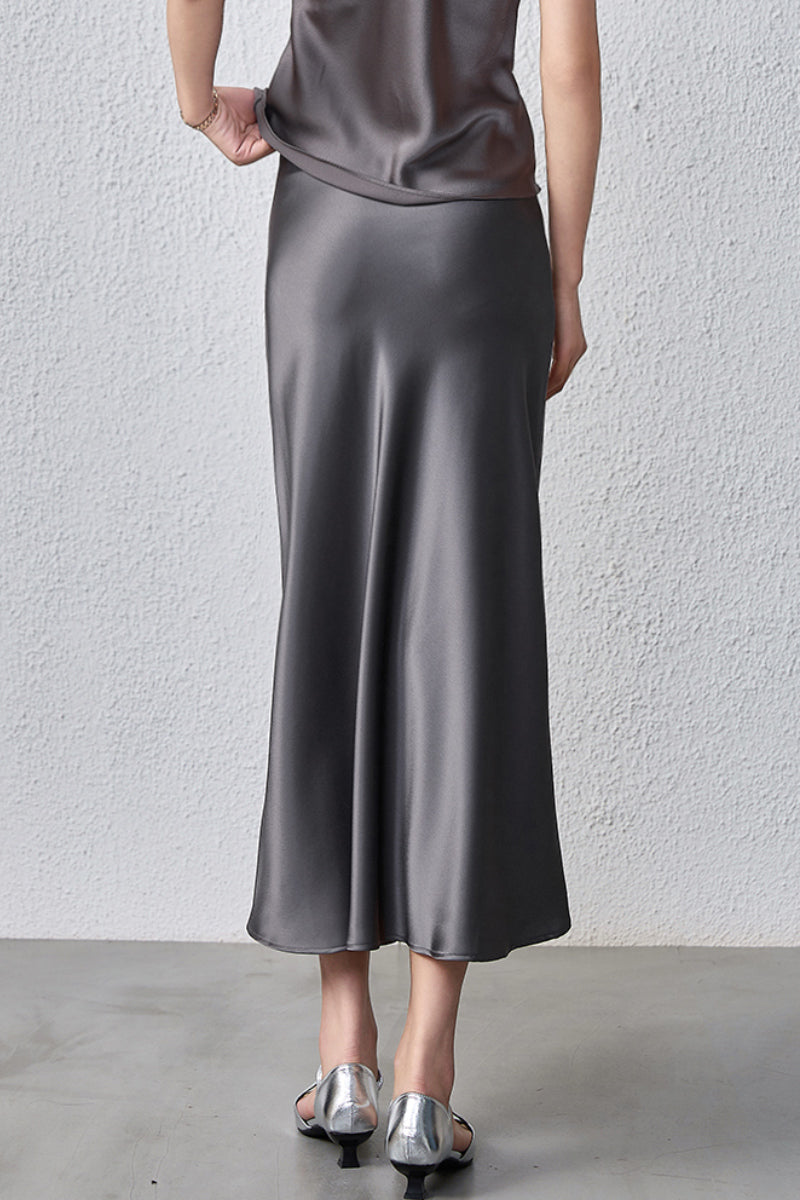 Flowy Satin Slip Mermaild Midi Skirt