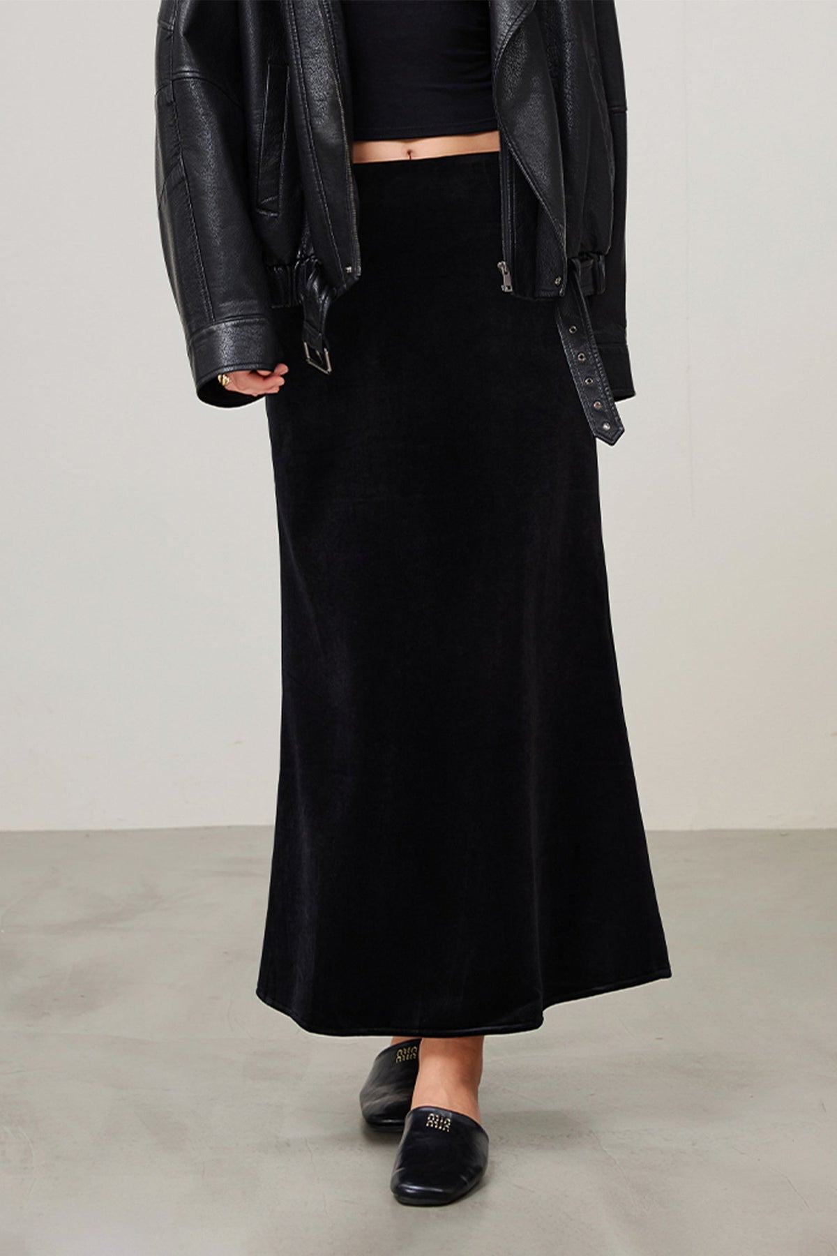 Flowy Velvet Bias-Cut Maxi Skirt
